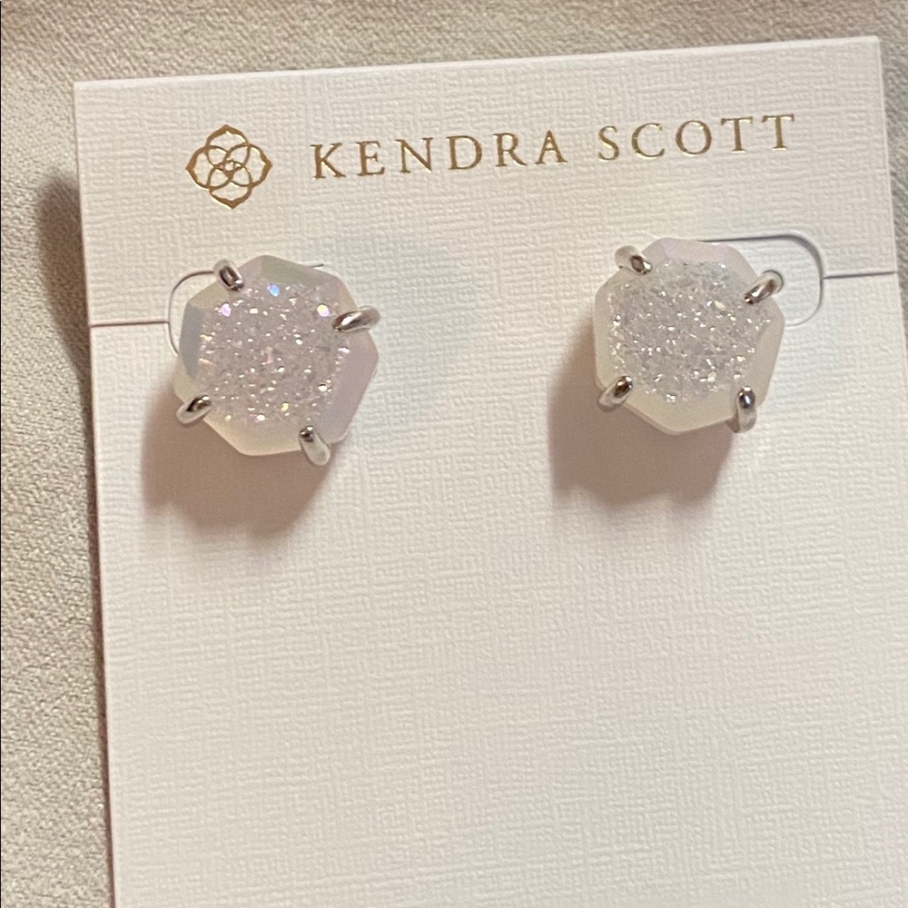 Kendra Scott White Iridescent Drusy Ryan Studs NWT